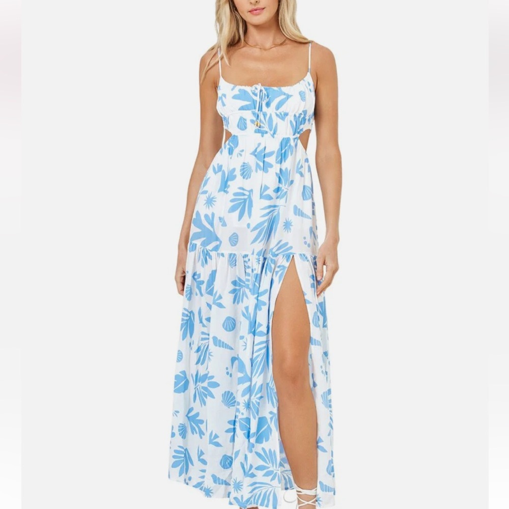 l*space Blue & White Floral Maxi Dress with Smocked Bodice